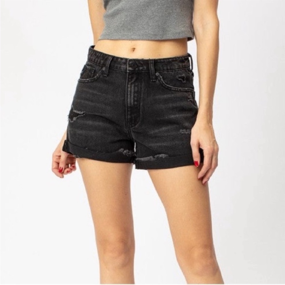 NWT Kancan Kaya High Rise Distressed Shorts in Black Womens XL 29 / 30